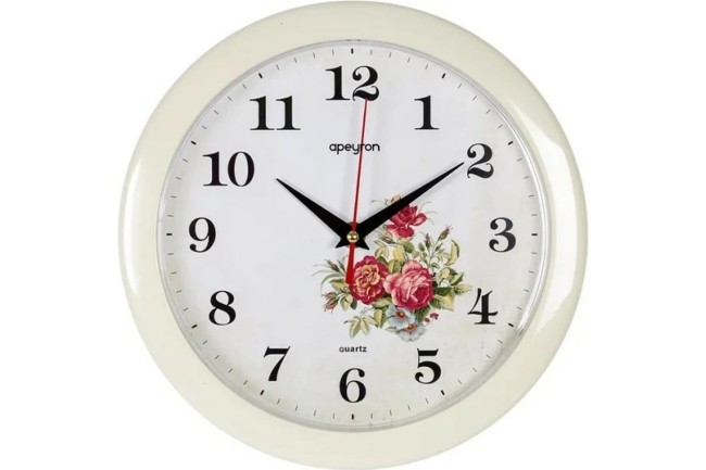 Часы настенные круг d230х50 слон.кость пластик плавный ход PL200910