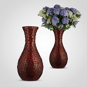 Стеклянная Красная Напольная Ваза "Мозайка" 50 см H50