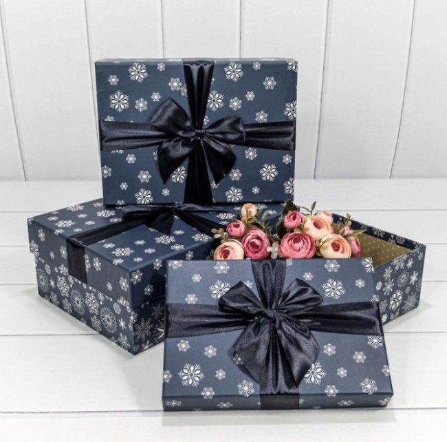 Коробка Прямоугольная "Снежинки" Синий 720300-557 большая