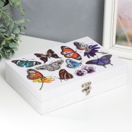 Шкатулка "Бабочки и анютины глазки" 7521428 кожзам 5,5х24х17 см дерево