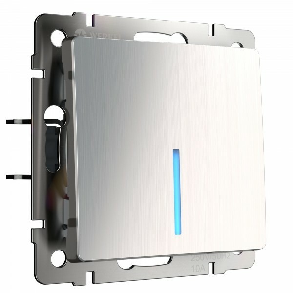 Выключатель одноклавишный проходной с подсветкой глянцевый никель W1112102