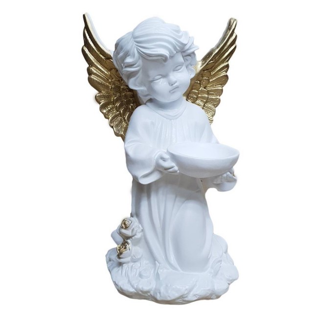 Статуэтка АНГЕЛ С ЧАШЕЙ большой бело-золотой 33 см КЭП-21640