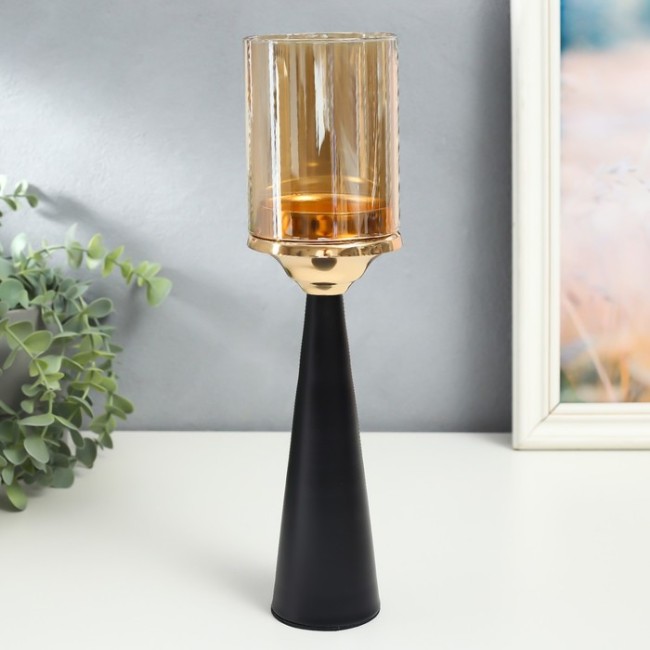 Подсвечник металл на 1 свечу "Факел" 7363582 чёрный с золотом 27х12х9 см