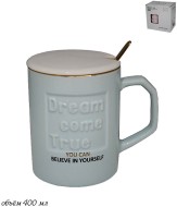 Кружка 400 мл с крышкой и ложкой 106-064