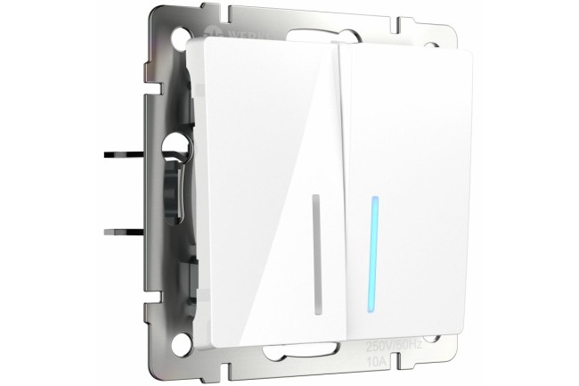 Выключатель двухклавишный проходной с подсветкой белый W1122101