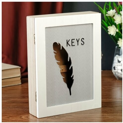 Ключница дерево 6 крючков "Пёрышко и зигзаг" 26х5,5х19,5 см   4768177