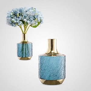 Бирюзовая ваза с узким горлом из плотного стекла L 31467