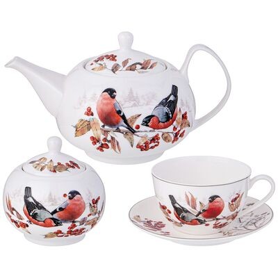 ЧАЙНЫЙ СЕРВИЗ "ЛЕСНАЯ СКАЗКА" СНЕГИРИ НА 6 ПЕР. 14 ПР. 85-2025