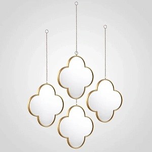 Настенное интерьерное зеркало АВАНГАРД клевер золотистого цвета 00658