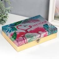 Шкатулка "Розовые фламинго. Мечтай" 7521399 кожзам глянец 5,5х24х17 см дерево