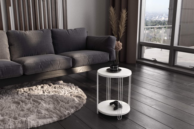 Столик журнальный SHT-CT33-1 металл/МДФ арт.SHT-СЖ11 белый муар/бетон лофт