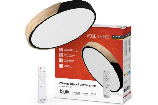 Светильник светодиодный SCANDY WOOD-120RCB 120Вт 230В 3000-6500K 9600Лм 500x50мм с пультом ДУ черный