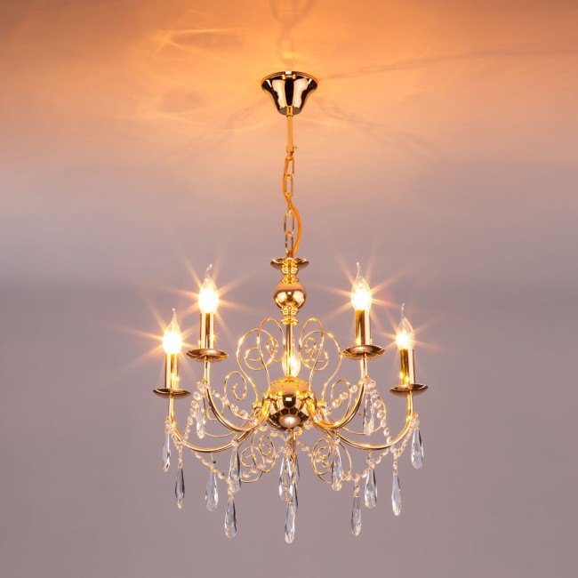 Светильник подвесной ЕС 10094/5 золото/прозрачный хрусталь Strotskis