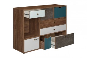 Комод Вайс 10.104 (морск дерево Винтаж К015PW, Камень темн, Бензин 0244SU, Бел премиум)