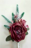 Ветка заснеженная роза пионовидная бархат бордовый 23-5/бордовый