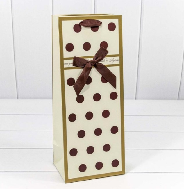 Пакет подарочный 14*35*11 "Горошек" светлый фон 230г 300148M/1