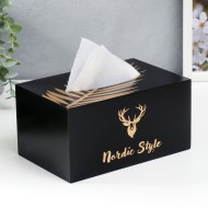Шкатулка МДФ для салфеток "Золотой олень" 7571835 чёрная 10х13х20 см