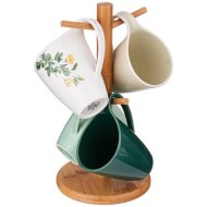 НАБОР ИЗ 4 КРУЖЕК BRONCO "MEADOW" НА ДЕРЕВЯННОЙ ПОДСТАВКЕ 380 МЛ 474-132