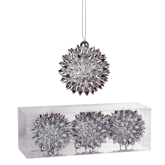 Набор шаров Шипы 3 шт.8 см (сереб.) A09703S8 68655