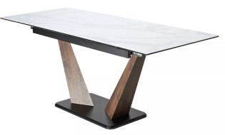 Стол Вирджиния 140 БЕЛЫЙ МРАМОР, стекло сатинат / ЛЕСНОЙ ОРЕХ, ЧЕРНЫЙ 480M05153