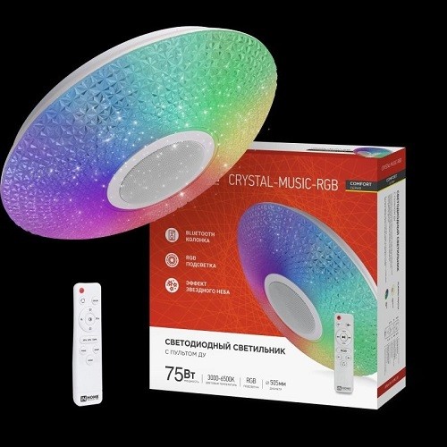 Светильник светодиодный COMFORT CRYSTAL-MUSIC-RGB 75Вт 230В 3000-6500K 6000Лм 505x125мм с пультом