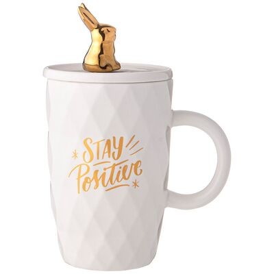 КРУЖКА С КРЫШКОЙ И ЛОЖКОЙ BUNNY 390МЛ, БЕЛАЯ 90-1093