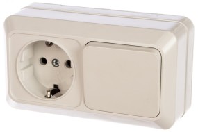 Блок горизонтальный Universal "Олимп" розетка+1 кл.выкл белый с/з О0032