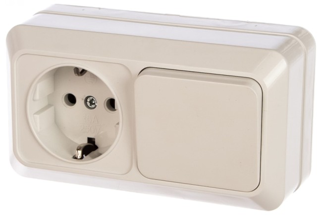 Блок горизонтальный Universal "Олимп" розетка+1 кл.выкл белый с/з О0032