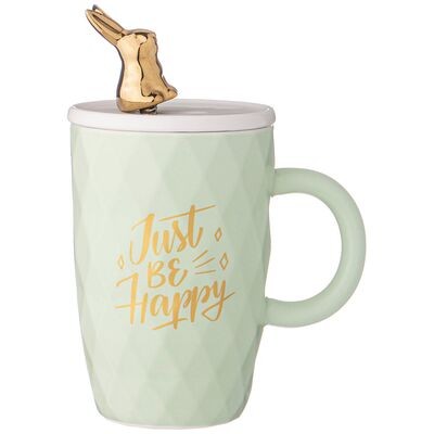 КРУЖКА С КРЫШКОЙ И ЛОЖКОЙ BUNNY 390МЛ, МЯТНАЯ 90-1094