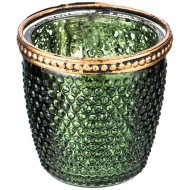 ПОДСВЕЧНИК С МЕТАЛЛ.ЭЛЕМЕНТАМИ, Д=7,5СМ, В=7,5СМ, ЗЕЛЕНЫЙ ПЕРЛАМУТР 132-048