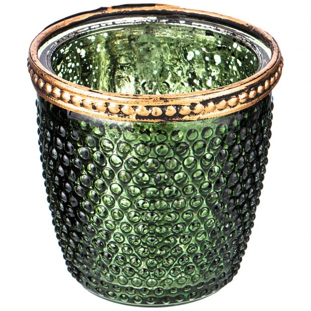 ПОДСВЕЧНИК С МЕТАЛЛ.ЭЛЕМЕНТАМИ, Д=7,5СМ, В=7,5СМ, ЗЕЛЕНЫЙ ПЕРЛАМУТР 132-048