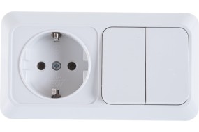 Блок горизонтальный "Олимп" розетка+2 кл.выкл белый с/з О0033