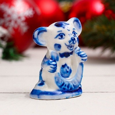 Сувенир "Мышка Поночка с подковой", 5,5см, гжель 4327404