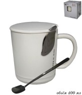 Кружка 106-094 400 мл с крышкой и ложкой Фарфор