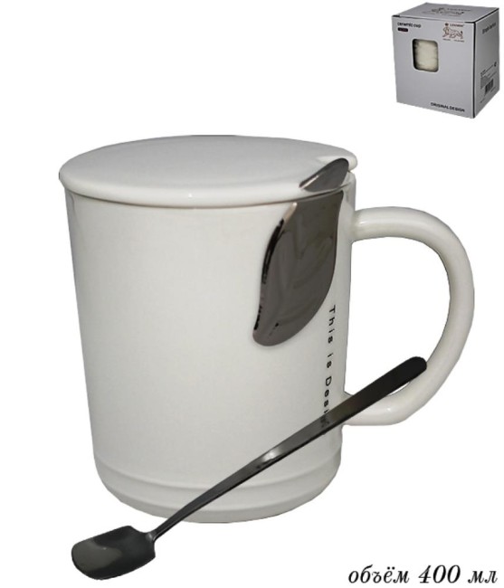 Кружка 106-094 400 мл с крышкой и ложкой Фарфор