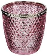 ПОДСВЕЧНИК С МЕТАЛЛ.ЭЛЕМЕНТАМИ, Д=9СМ, В=9СМ, РОЗОВЫЙ ПЕРЛАМУТР 132-050