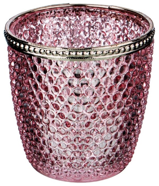 ПОДСВЕЧНИК С МЕТАЛЛ.ЭЛЕМЕНТАМИ, Д=9СМ, В=9СМ, РОЗОВЫЙ ПЕРЛАМУТР 132-050