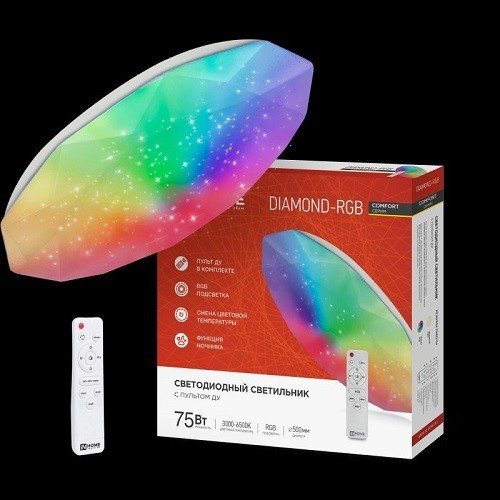 Светильник светодиодный COMFORT DIAMOND-RGB 75Вт 230В 3000-6500K 6000Лм 500x90мм с пультом