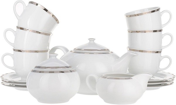 Чайный сервиз 6/9; "Opal" декор "Платиновые пластинки"; отводка платина БТФ0479