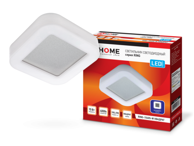 Светильник светодиодный RING-1540S-W 15Вт 230В 4000К 910лм 190мм IP65 КВАДРАТ
